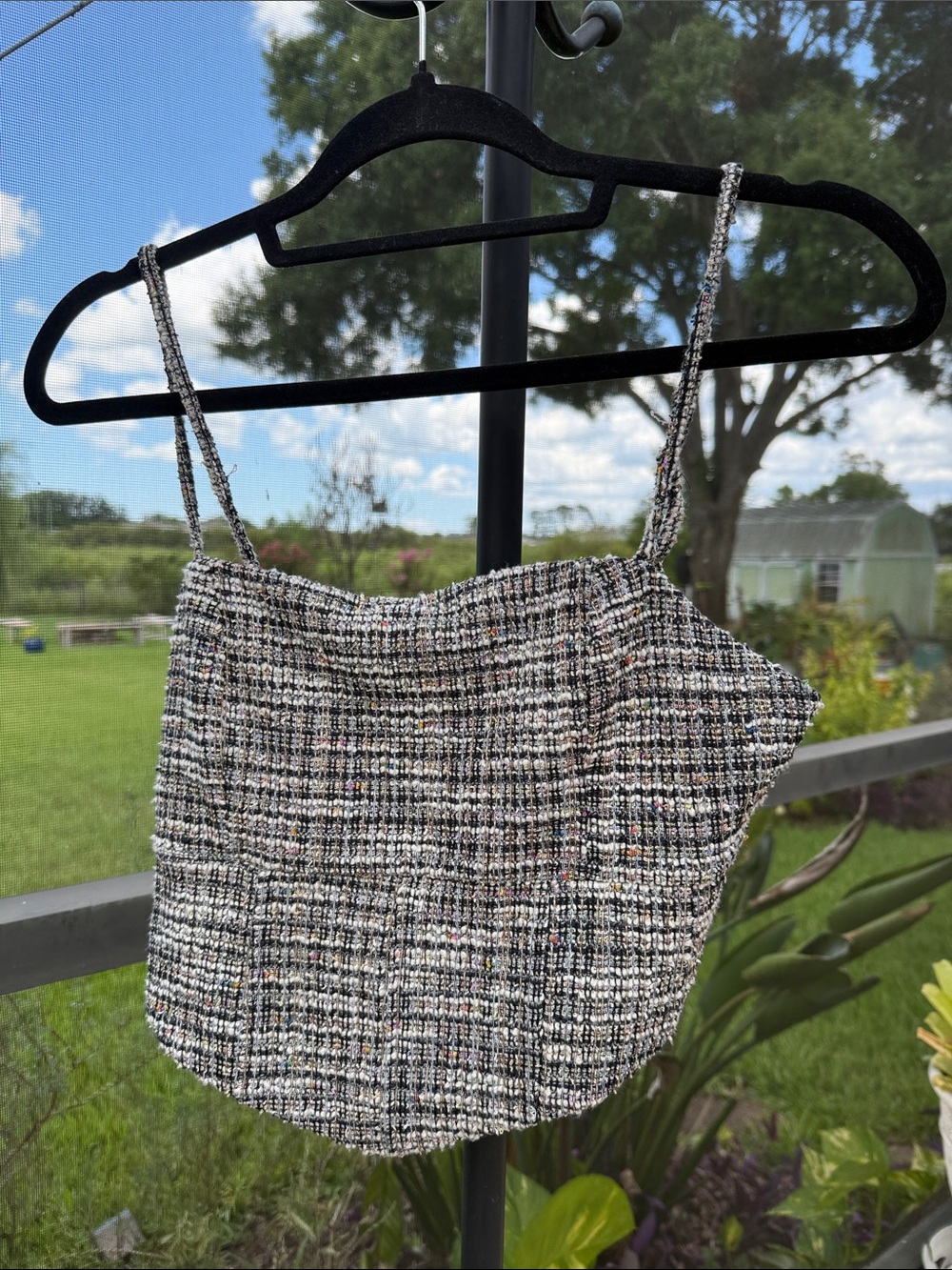 Papaya Tweed Shoulder Bag in Black and White with Multicolor Flecks